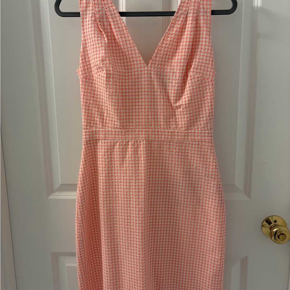 J. Crew Pink Gingham V-Neck Midi Dress